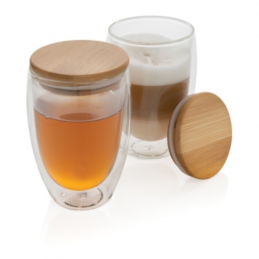 Logotrade business gift image of: Double wall borosilicate glass with bamboo lid 350ml 2pc set