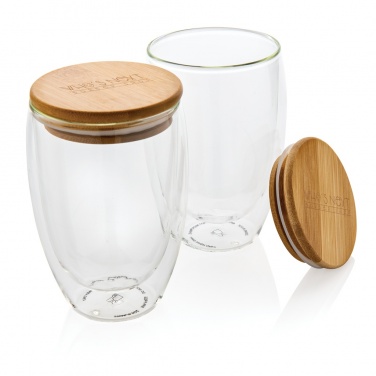 Logo trade promotional item photo of: Double wall borosilicate glass with bamboo lid 350ml 2pc set