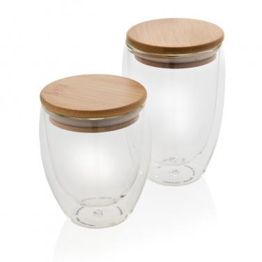 Logo trade advertising product photo of: Double wall borosilicate glass with bamboo lid 350ml 2pc set