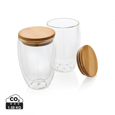 Logo trade corporate gift photo of: Double wall borosilicate glass with bamboo lid 350ml 2pc set