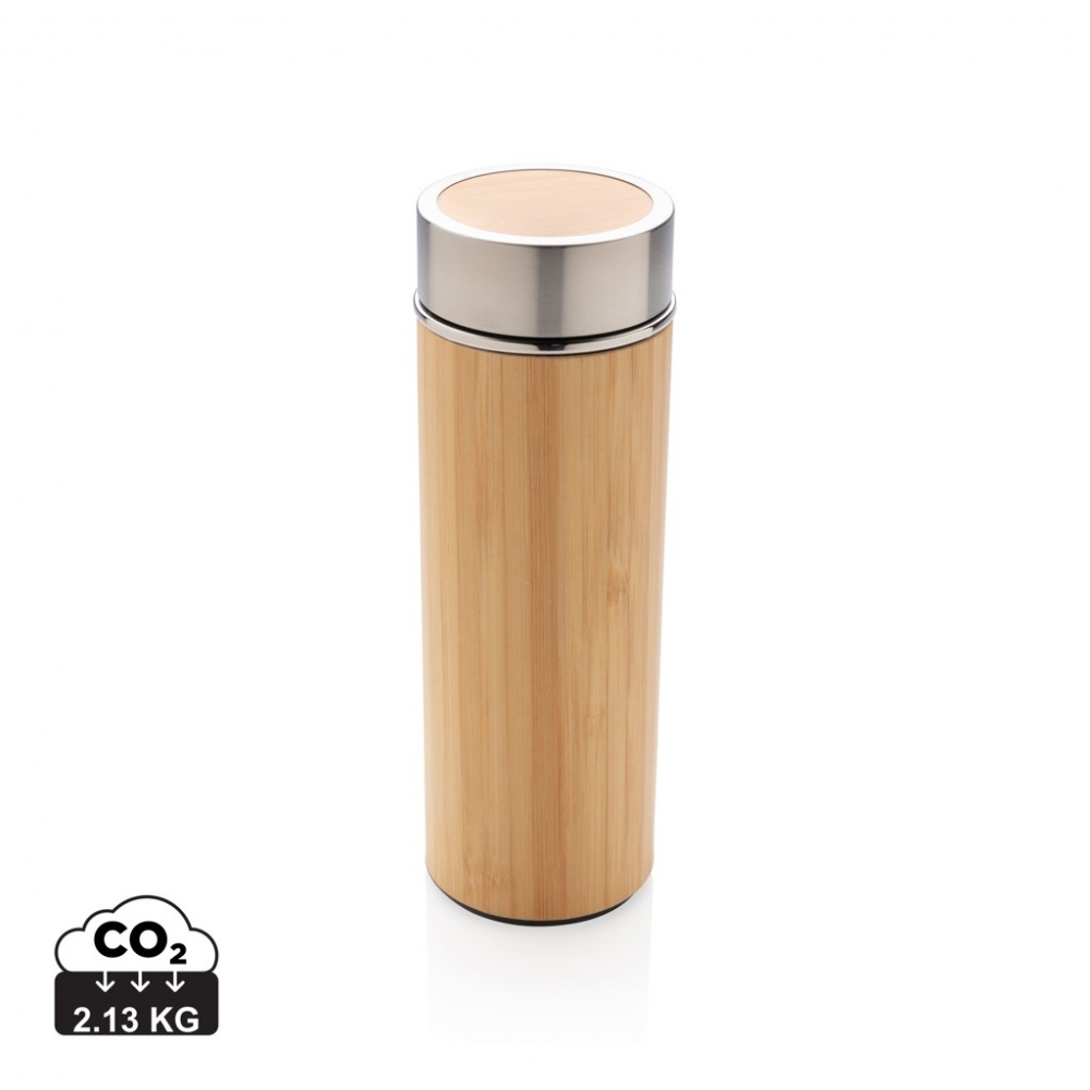 Logo trade corporate gifts image of: Leak proof bamboo vacuum bottle