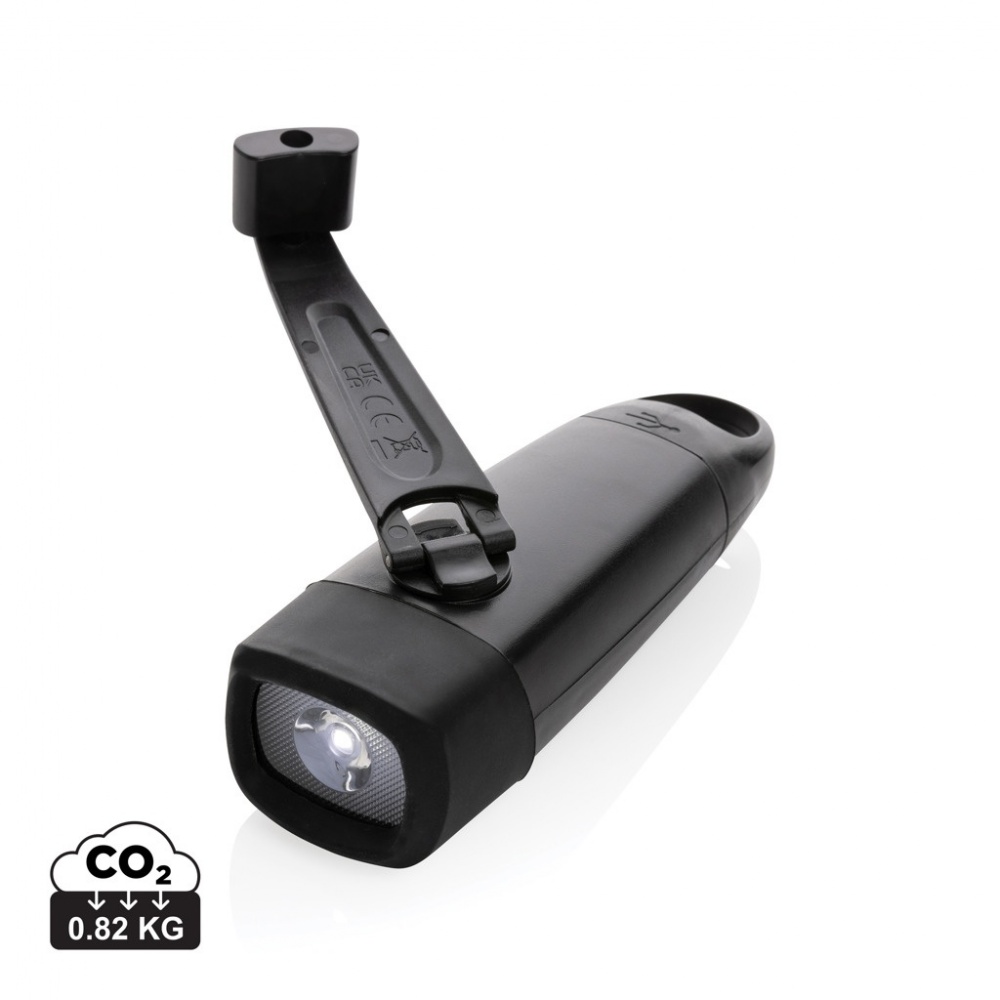 Logo trade promotional merchandise picture of: Lightwave RCS rplastic USB-rechargeable torch with crank