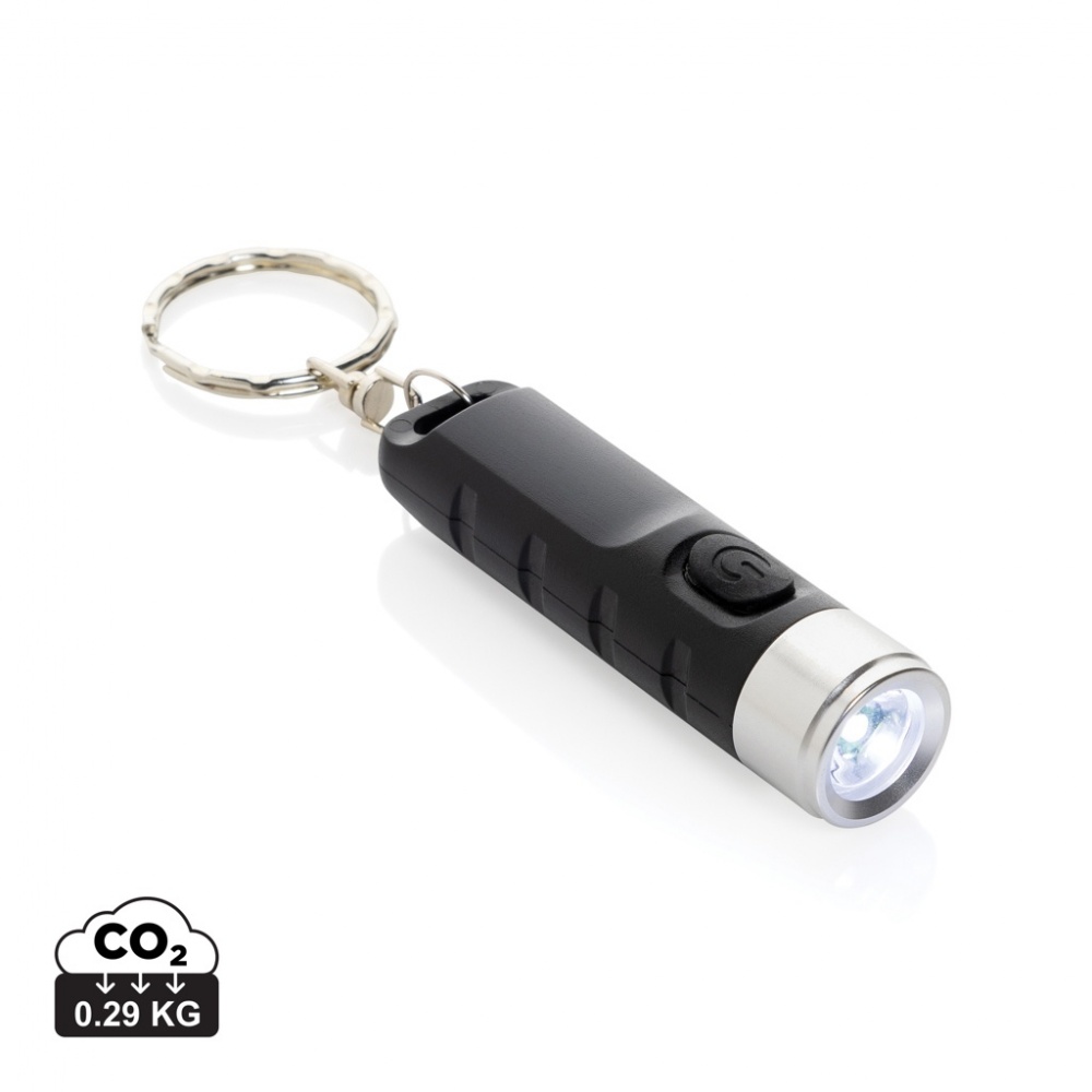 Logotrade promotional item picture of: Globix RCS recycled plastic USB re-chargeable keychain torch