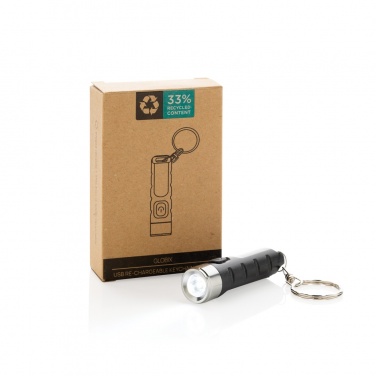 Logo trade promotional gift photo of: Globix RCS recycled plastic USB re-chargeable keychain torch