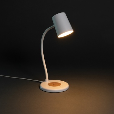 Logo trade promotional giveaways image of: Zenara RCS recycled plastic and cork 15W wireless desk lamp