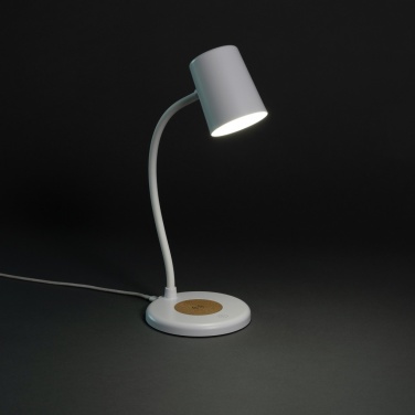 Logo trade promotional gift photo of: Zenara RCS recycled plastic and cork 15W wireless desk lamp