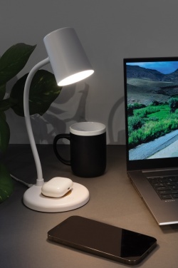 Logotrade promotional item picture of: Zenara RCS recycled plastic and cork 15W wireless desk lamp