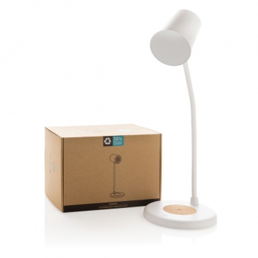 Logotrade promotional merchandise picture of: Zenara RCS recycled plastic and cork 15W wireless desk lamp