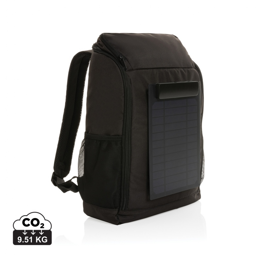 Logo trade promotional giveaways image of: Pedro AWARE™ RPET deluxe backpack with 5W solar panel