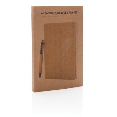 Logo trade promotional giveaways image of: A5 Bamboo notebook & pen set