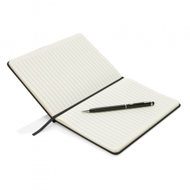 Logo trade promotional giveaways image of: Standard hardcover PU A5 notebook with stylus pen