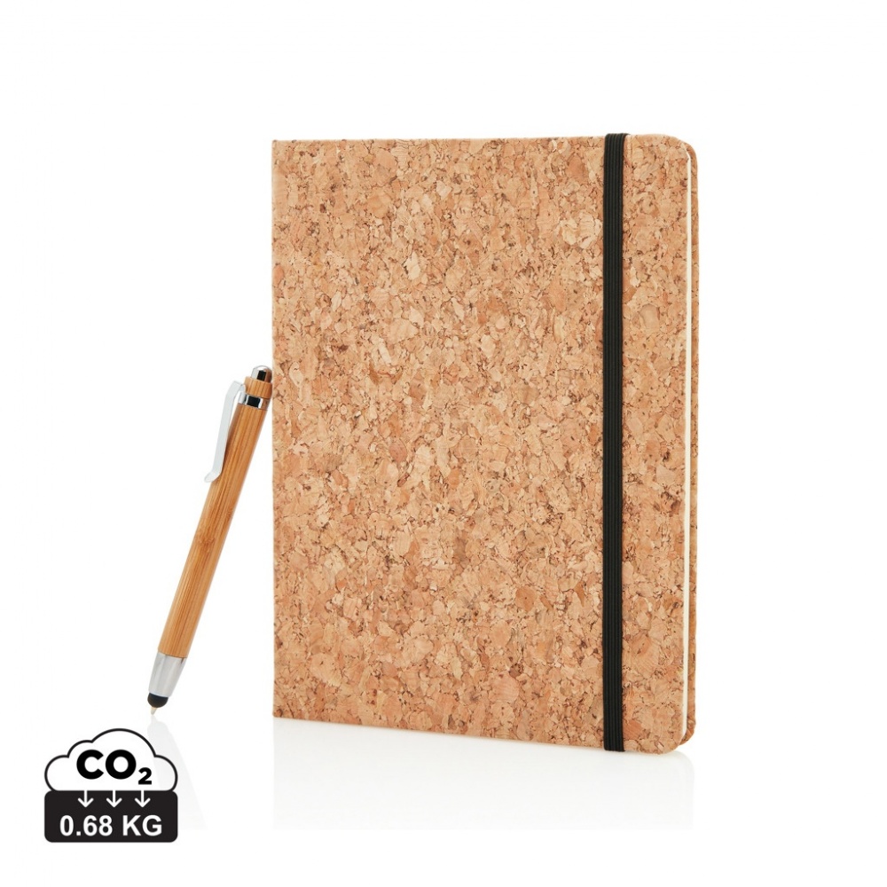 Logo trade promotional gifts image of: A5 notebook with bamboo pen including stylus