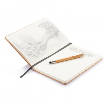 Logo trade promotional giveaways image of: A5 notebook with bamboo pen including stylus