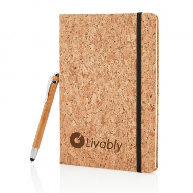 Logo trade promotional products image of: A5 notebook with bamboo pen including stylus