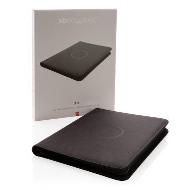 Logo trade business gifts image of: Air 5W wireless charging portfolio A4 w/ 5000 mAh powerbank