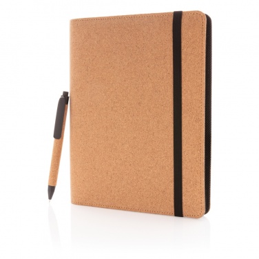 Logo trade promotional items image of: Deluxe cork portfolio A5 with pen