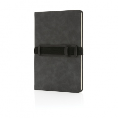 Logo trade advertising products picture of: Deluxe hardcover PU notebook A5 with phone and pen holder