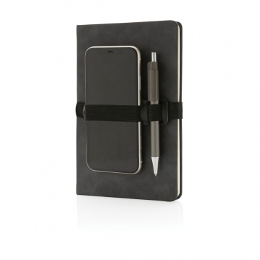 Logo trade promotional giveaways picture of: Deluxe hardcover PU notebook A5 with phone and pen holder