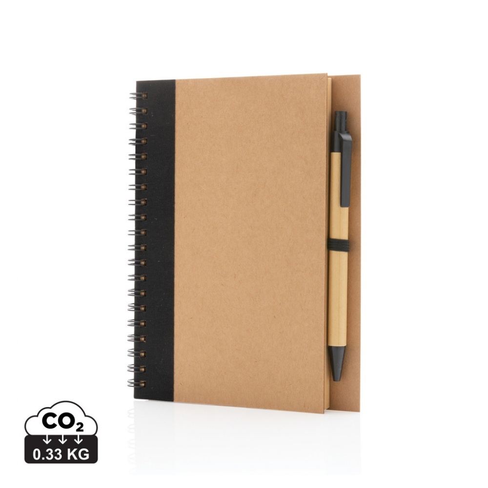 Logo trade corporate gifts image of: Kraft spiral notebook with pen