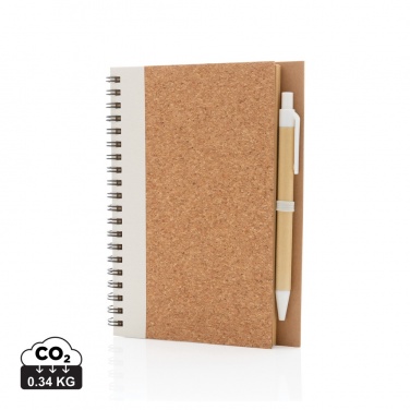 Logo trade business gifts image of: Cork spiral notebook with pen