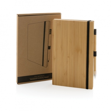 Logo trade promotional item photo of: Bamboo notebook and infinity pencil set