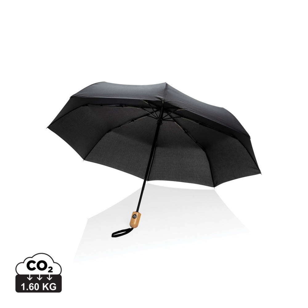 Logo trade promotional products image of: 21" Impact AWARE™ RPET 190T bamboo auto open/close umbrella