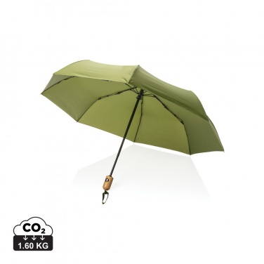 Logo trade promotional gifts image of: 21" Impact AWARE™ RPET 190T bamboo auto open/close umbrella