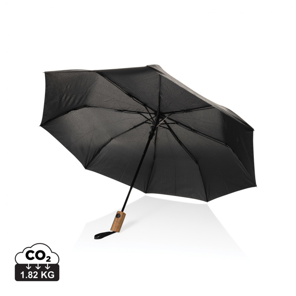 Logotrade promotional giveaway image of: Kaycey 21" AWARE™ RPET Acacia wood mini auto open umbrella