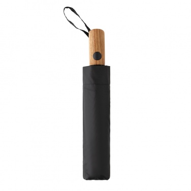 Logo trade corporate gifts picture of: Kaycey 21" AWARE™ RPET Acacia wood mini auto open umbrella