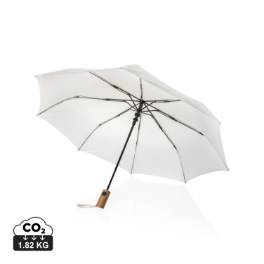 Logotrade promotional product image of: Kaycey 21" AWARE™ RPET Acacia wood mini auto open umbrella