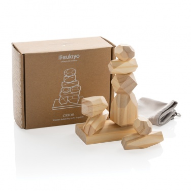 Logo trade promotional merchandise picture of: Ukiyo Crios wooden balancing rocks in pouch