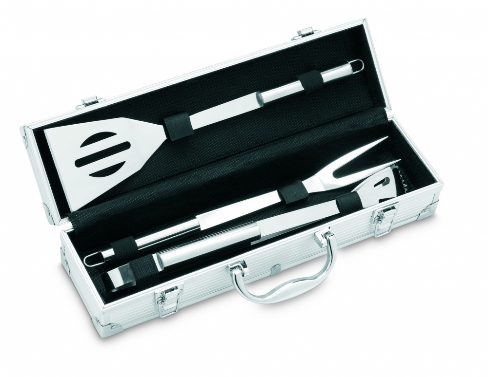 Logo trade advertising products picture of: 3 BBQ tools in aluminium case