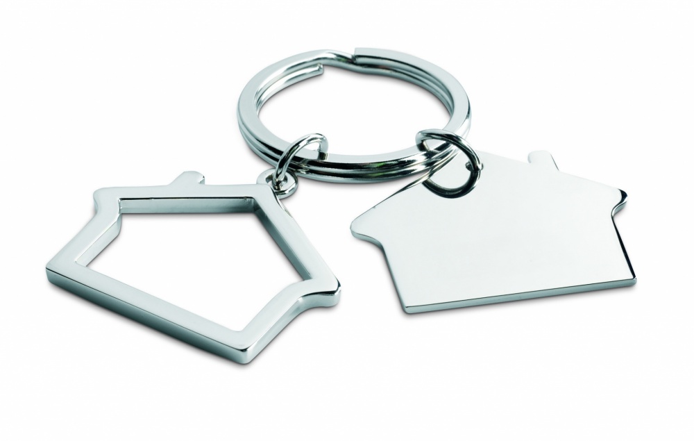 Logo trade business gift photo of: Metal key ring house shape Jyvaskyla