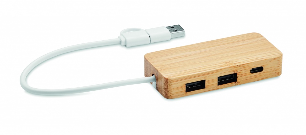 Logo trade promotional items image of: Bamboo USB 3 ports hub