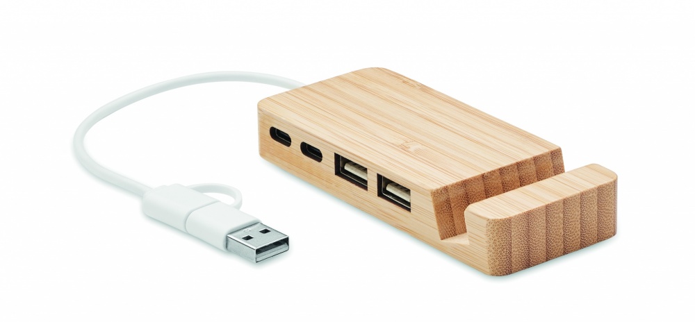 Logo trade promotional giveaways picture of: Bamboo USB 4 ports hub