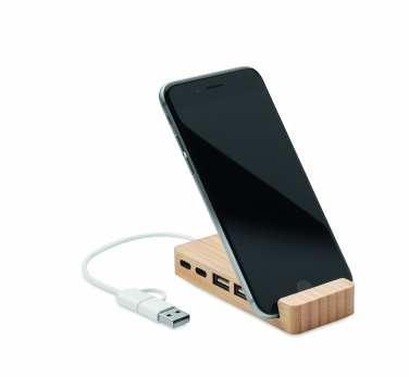 Logo trade advertising products picture of: Bamboo USB 4 ports hub