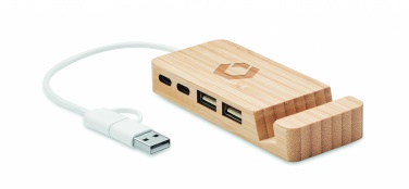 Logo trade corporate gift photo of: Bamboo USB 4 ports hub