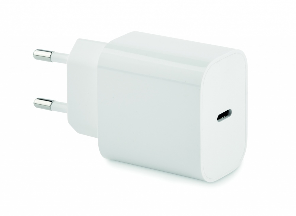 Logo trade promotional merchandise photo of: 20W 2 port USB charger EU plug