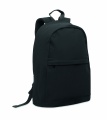 A 15-inch laptop backpack made of recycled pre-consumer cotton and recycled polyester with customizable printing., Black