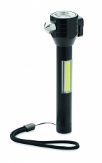 3-in-1 aluminum flashlight with an emergency hammer and seatbelt cutter, customizable with printing