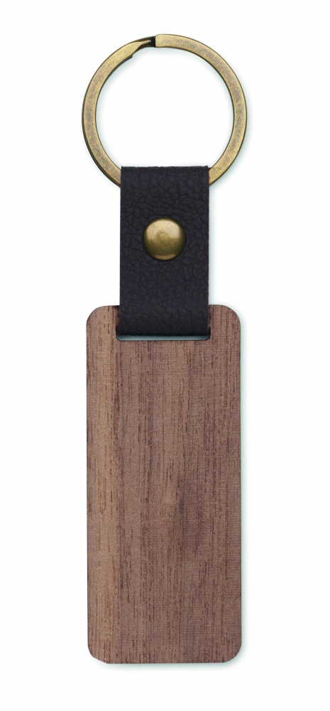 Logo trade promotional merchandise photo of: Key ring in walnut and PU Kokkola