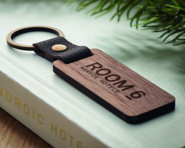 Logo trade corporate gifts image of: Key ring in walnut and PU Kokkola