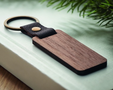 Logotrade promotional product picture of: Key ring in walnut and PU Kokkola