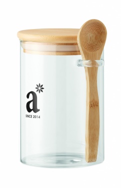 Logo trade promotional merchandise photo of: Glass jar with spoon 600 ml