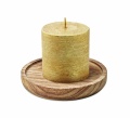 Candle on round wooden base, Gold