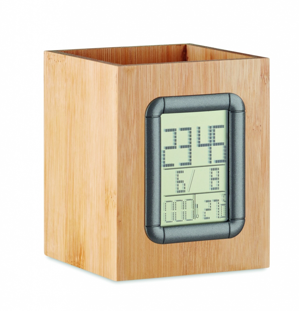 Logotrade promotional item picture of: Bamboo pen holder and LCD clock