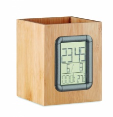 Bamboo pen holder and LCD clock