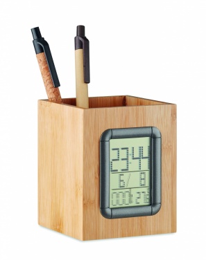 Logotrade advertising product picture of: Bamboo pen holder and LCD clock