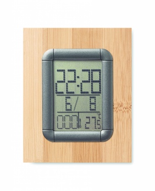 Logo trade promotional gifts image of: Bamboo pen holder and LCD clock