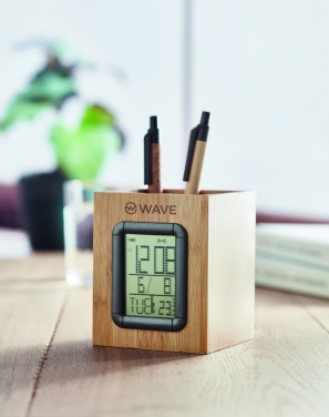 Logotrade promotional gift image of: Bamboo pen holder and LCD clock